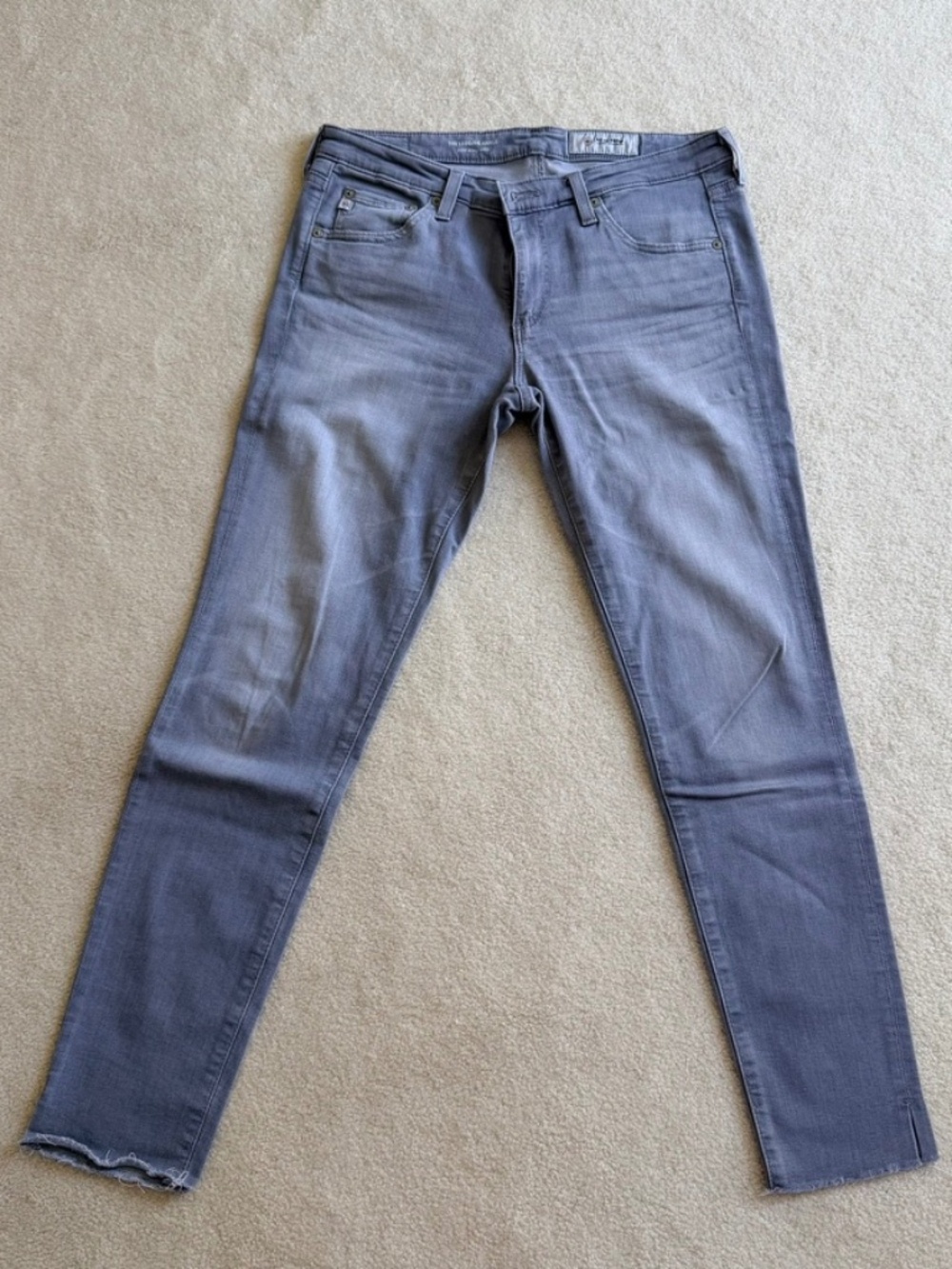 AG The Legging Ankle Super Skinny Jeans, Light Gray, Raw Hem, Size 29R
